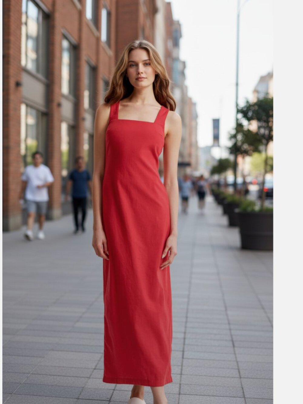 NWOT Abercrombie & Fitch Red Sheath Maxi Dress Sleeveless Square Neck Linen ST